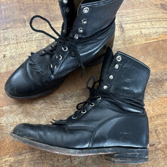 Vintage Justin Western Roper lace up Kiltie prairie boots 6.5 B - Picture 2 of 8